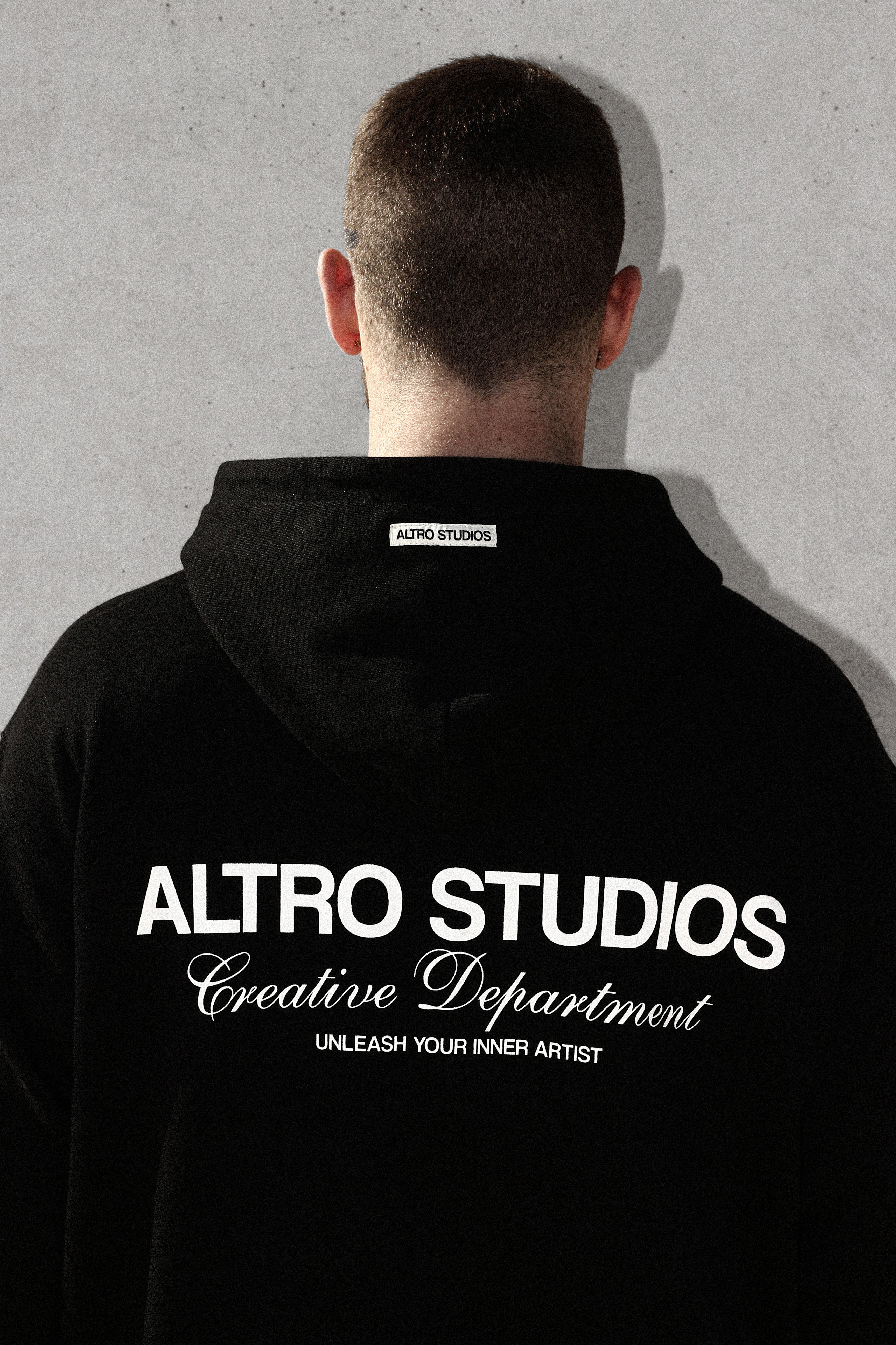 Altro Studios Black Logo Print Hoodie Oversized