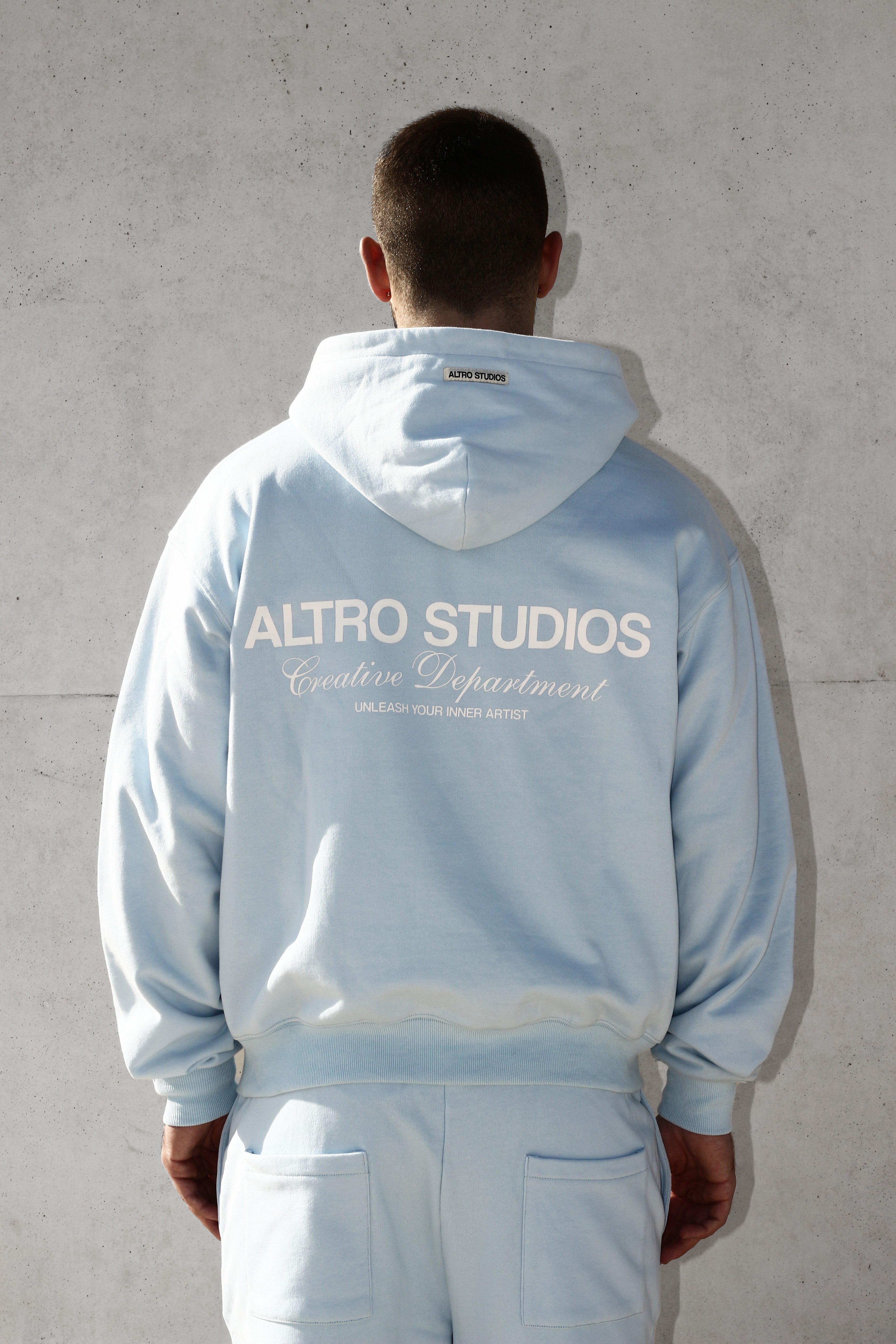 Altro Studios Light Blue Logo Print Hoodie Oversized